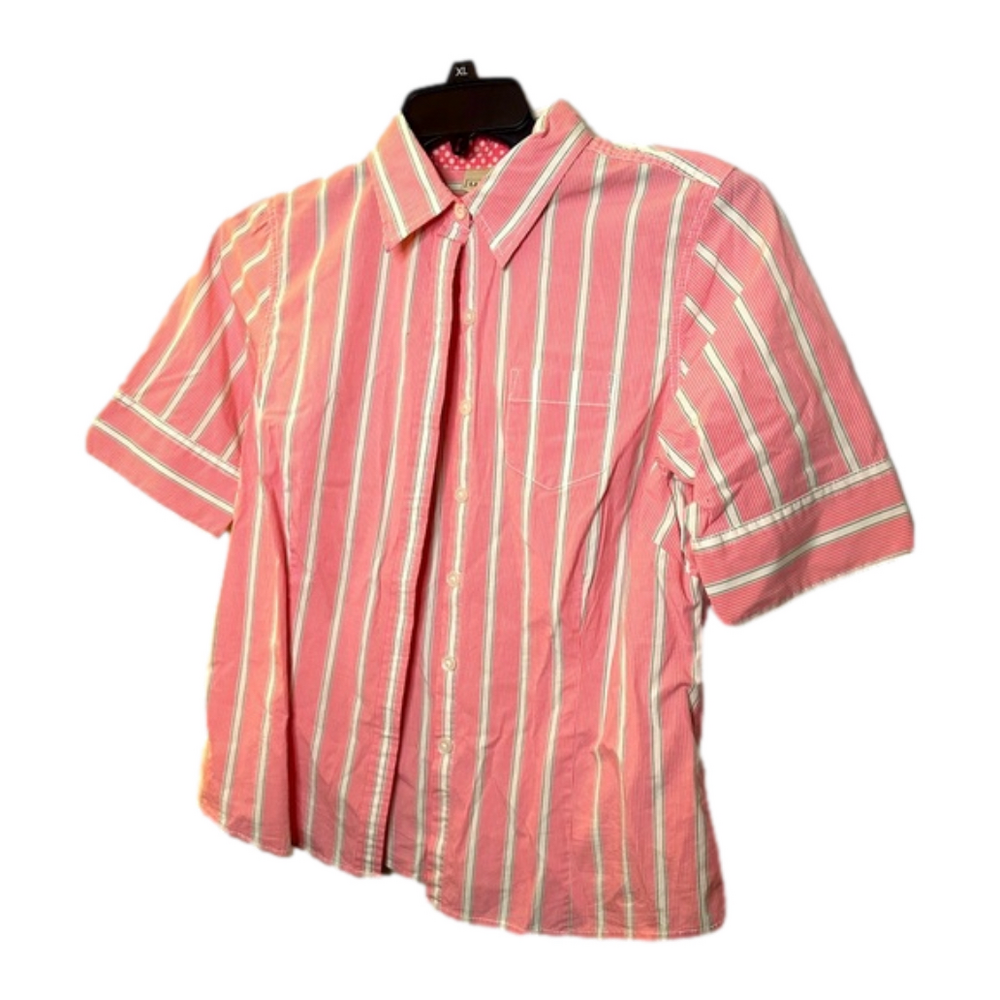 Pink striped short sleeve button down shirt size medium l.l. Bean